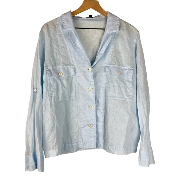 J. Crew Blue Featherweight Linen Blend Camp Collar Shirt - Picture 2 of 6